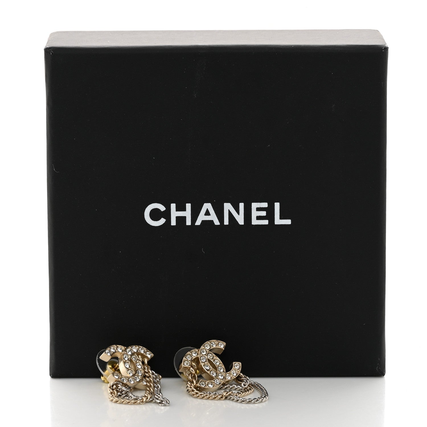 Chanel Crystal Chain CC Earrings Gold 5 of 5