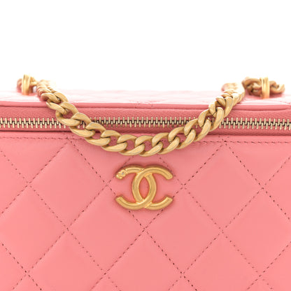 Chanel Shiny Lambskin Quilted Sweetheart Small Vanity Case With Chain Pink 8 of 10