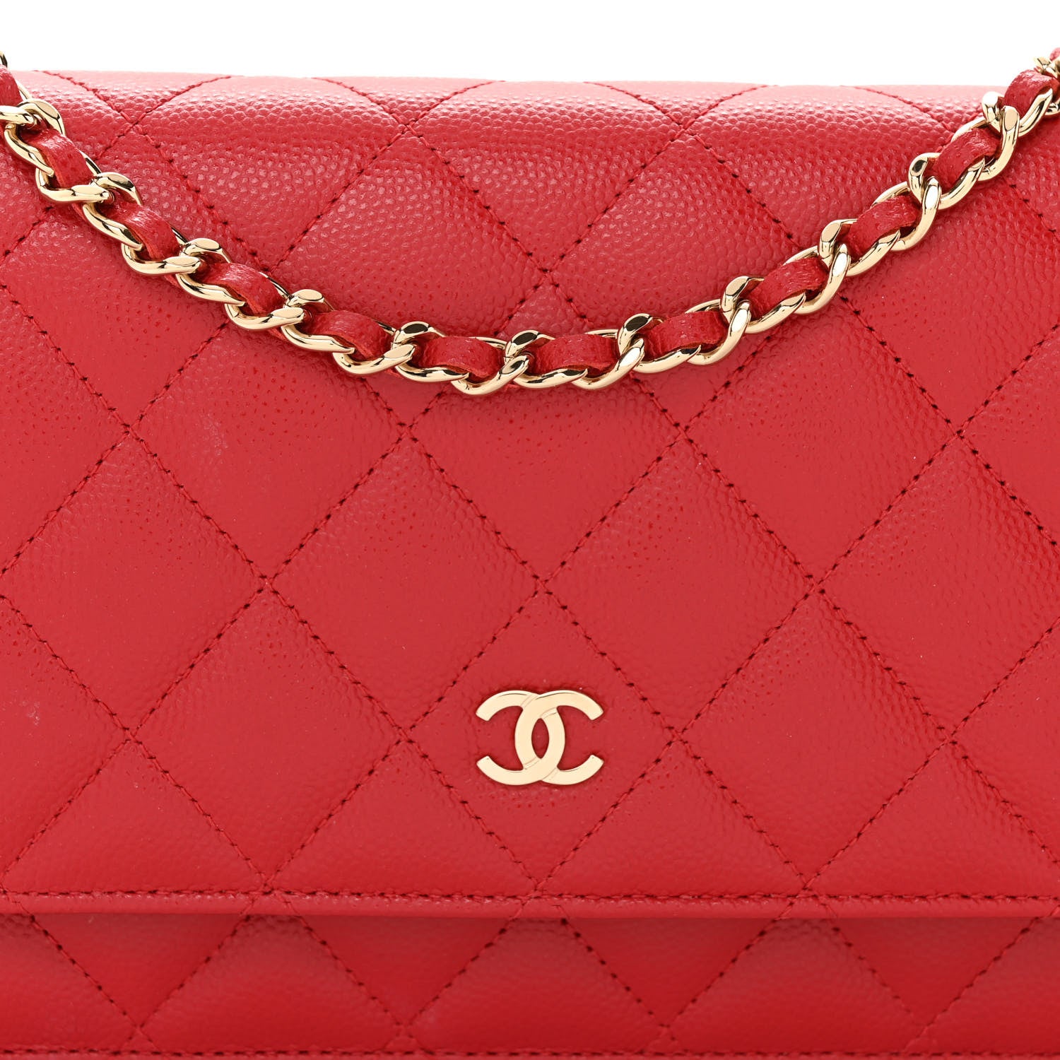 Chanel Caviar Quilted Wallet on Chain WOC Red 9 of 13
