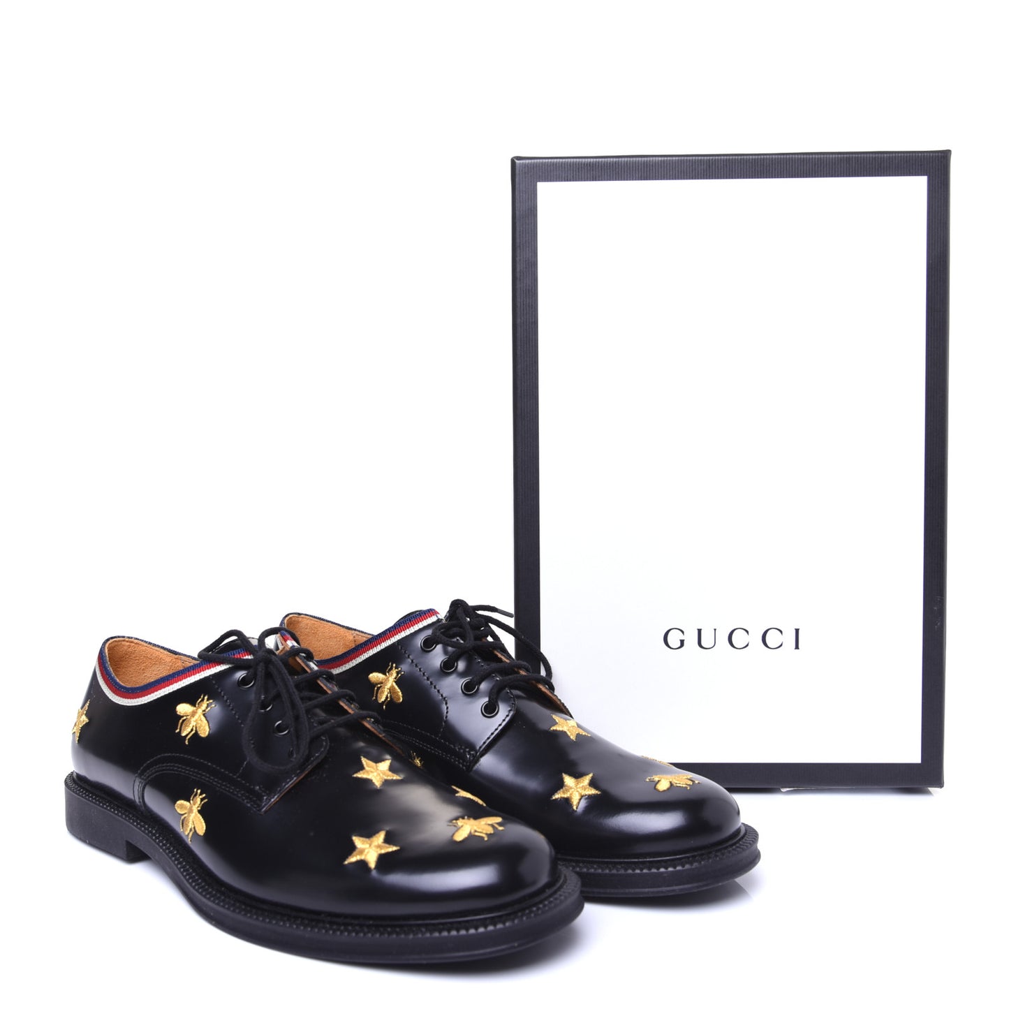 Patent Bee Star Embroidered Womens Derby Loafers 35 Black