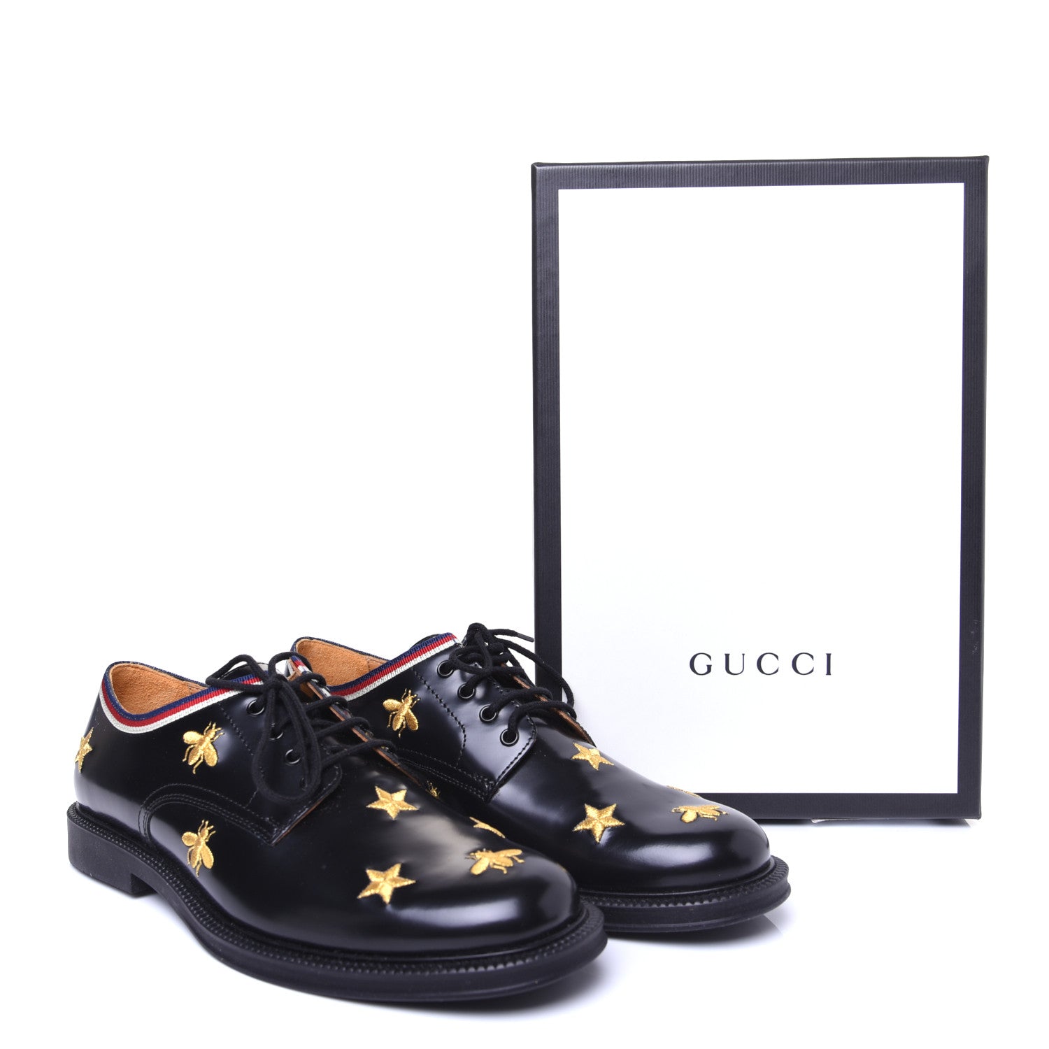 Gucci Patent Bee Star Embroidered Womens Derby Loafers 35 Black 14 of 14