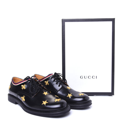 Gucci Patent Bee Star Embroidered Womens Derby Loafers 35 Black 14 of 14