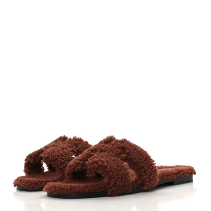 Hermes Woolskin Oran Sandals 40 Cognac 3 of 7