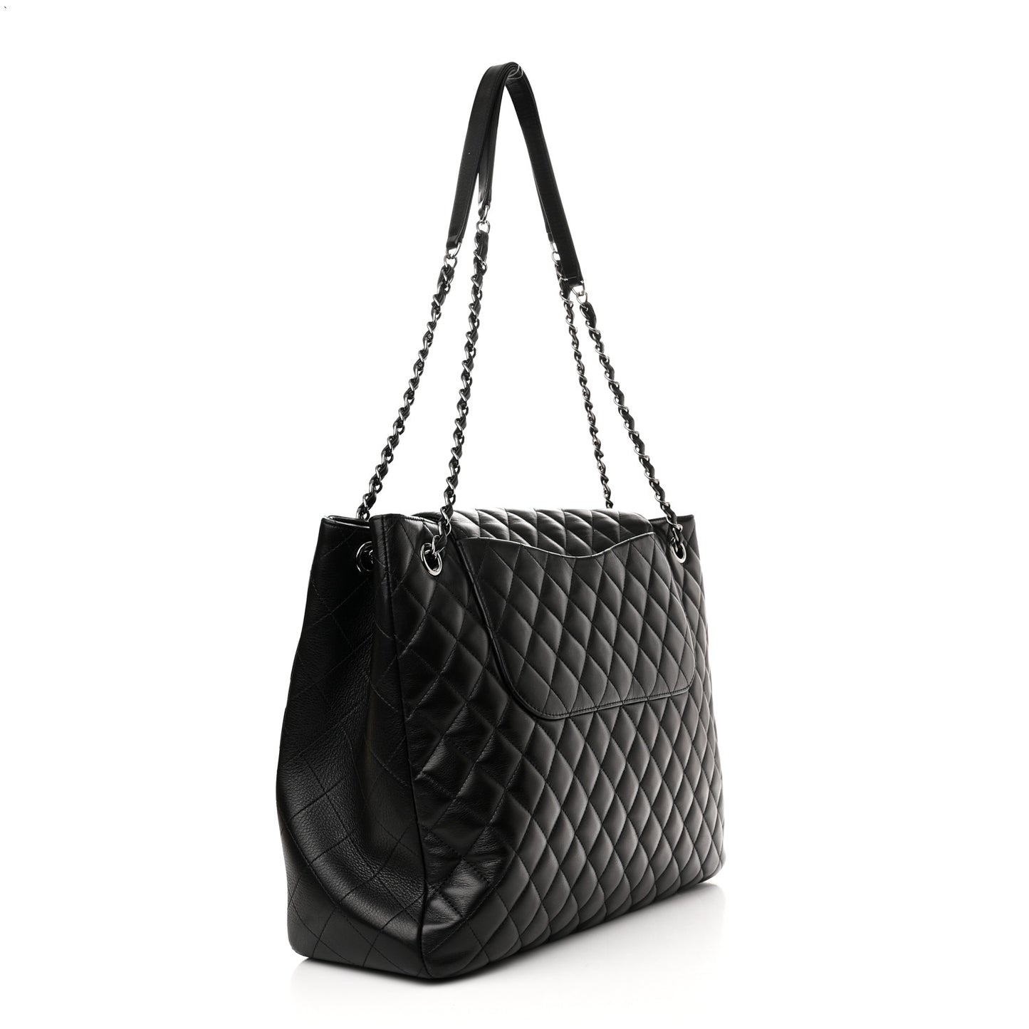 Lambskin Quilted Front Flap Tote Black