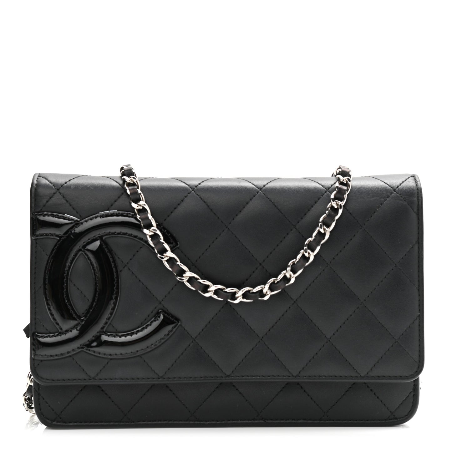 Calfskin Quilted Cambon Wallet On Chain WOC Black