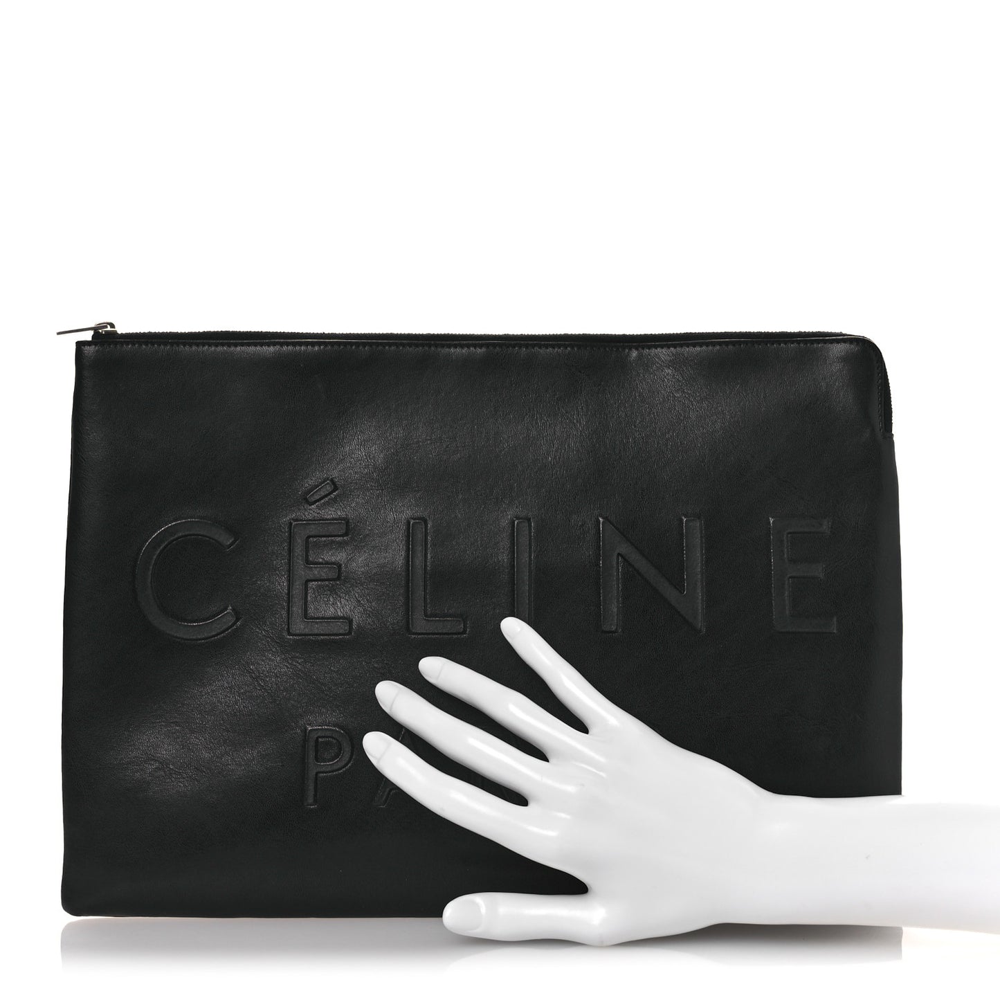 Calfskin Large Made In Clutch Pouch Black