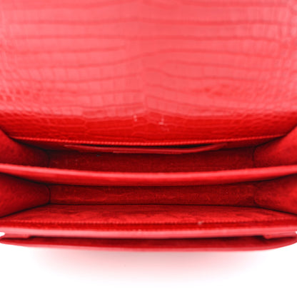 Saint Laurent Calfskin Crocodile Embossed Medium Monogram Sunset New Red 5 of 13