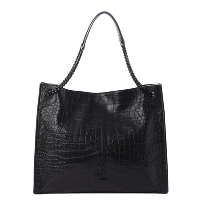 Saint Laurent Calfskin Crocodile Embossed Monogram Large Niki Shopping Bag Black 1 of 9