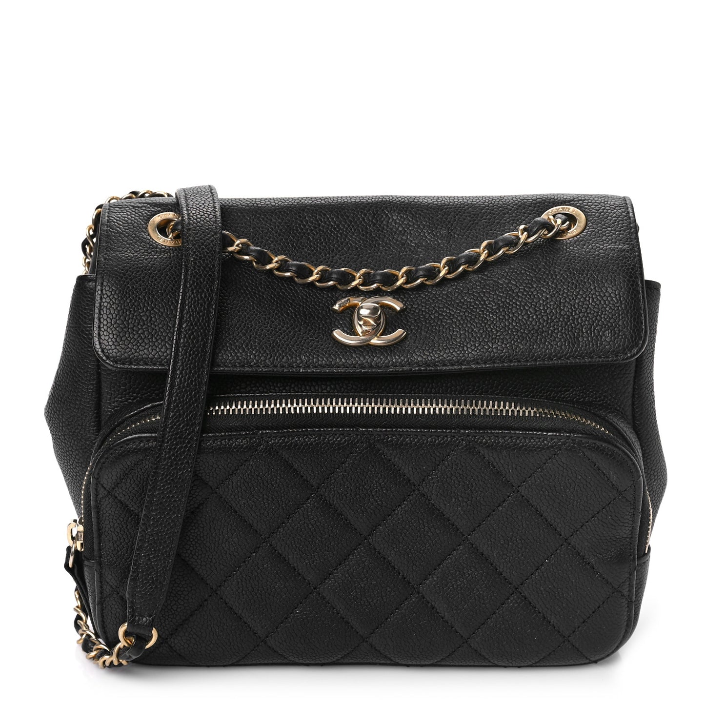 Caviar Quilted Business Affinity Messenger Flap Black