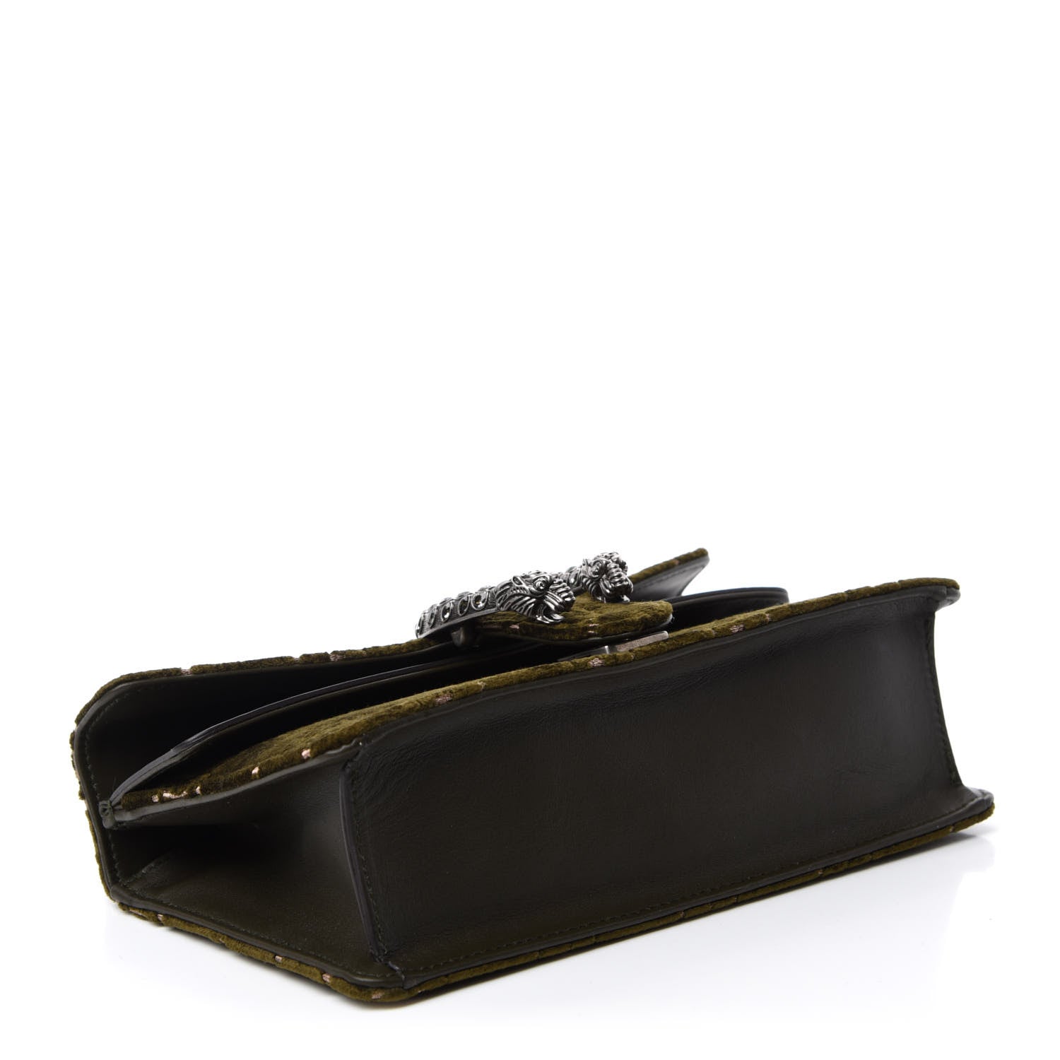Gucci Velvet Moon Calfskin Crystal GG Monogram Small Dionysus Shoulder Bag Dark Olive Rose Gold 5 of 11