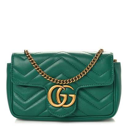 Gucci Calfskin Matelasse Super Mini GG Marmont Shoulder Bag Emerald Green 1 of 10
