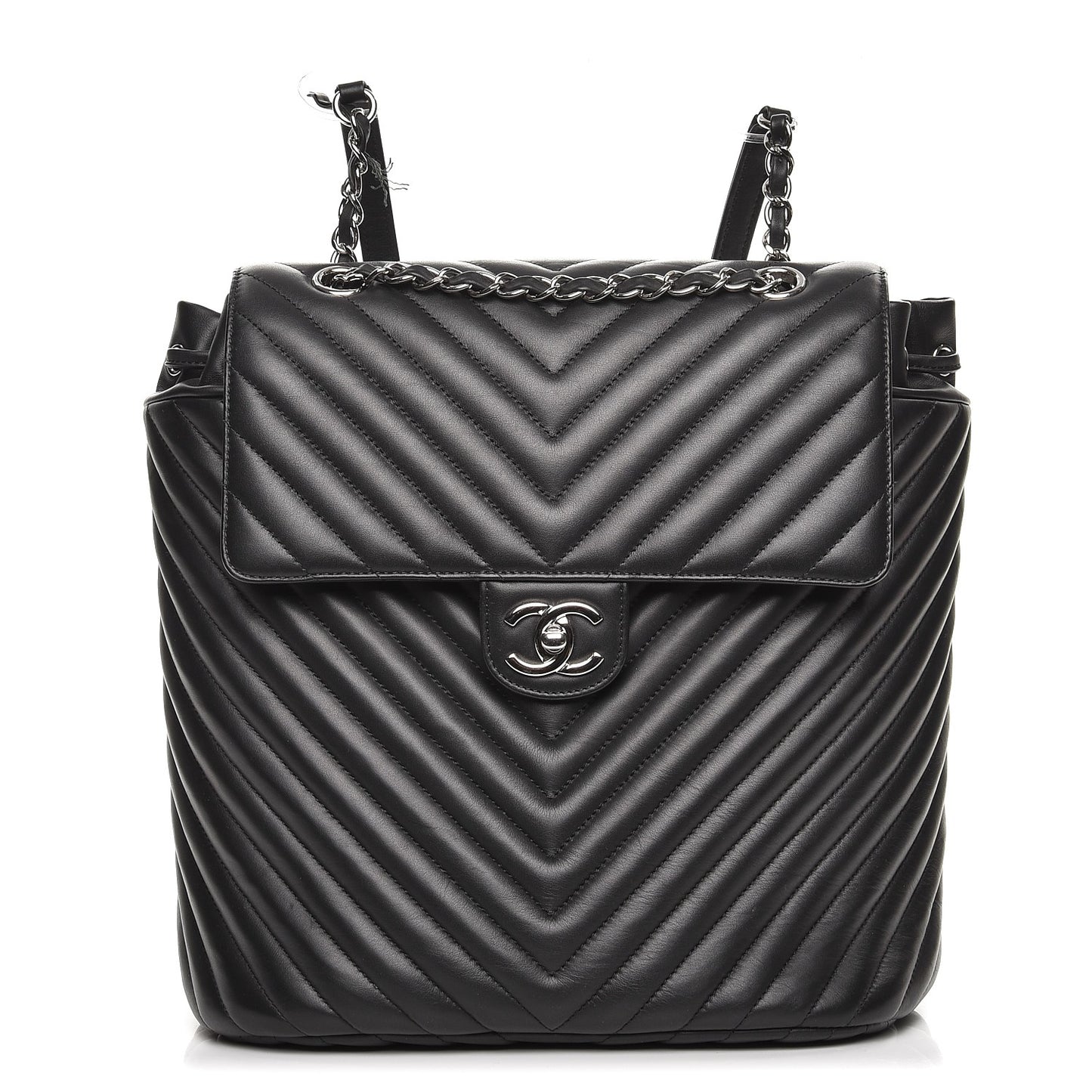 Calfskin Chevron Quilted Large Urban Spirit Backpack Black