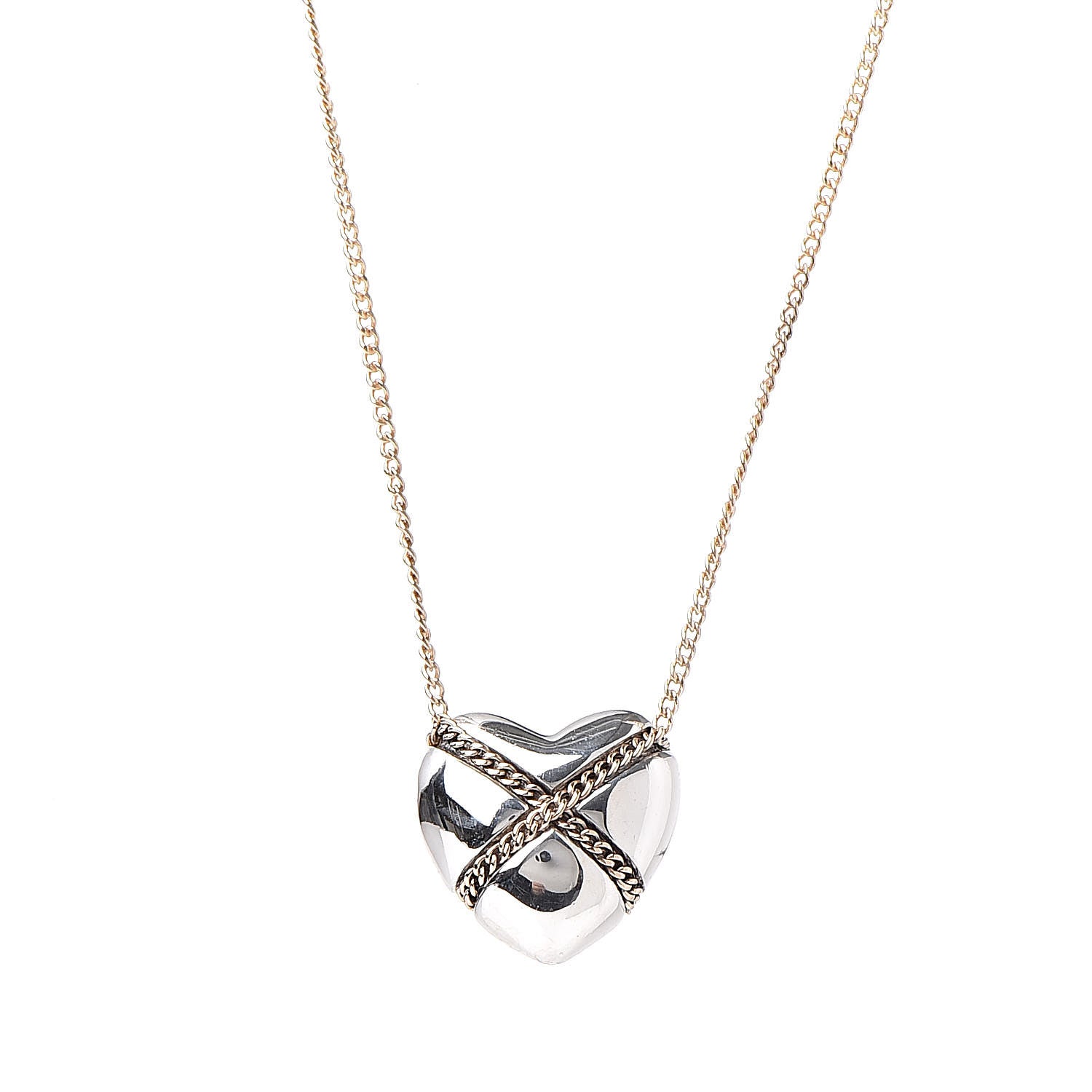 Tiffany Sterling Silver 18K Yellow Gold Heart Pendant Necklace 3 of 7