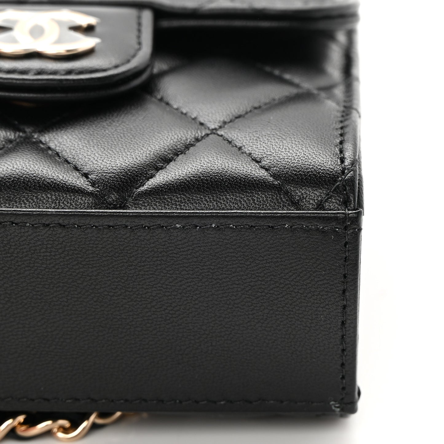 Lambskin Quilted Top Handle Flap Clutch With Chain Black