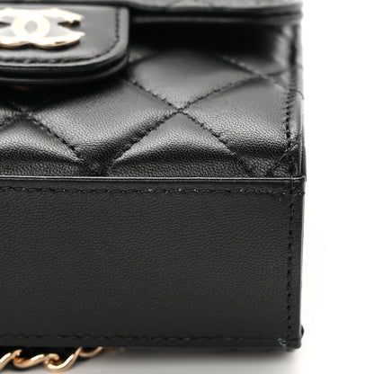 Chanel Lambskin Quilted Top Handle Flap Clutch With Chain Black 11 of 12