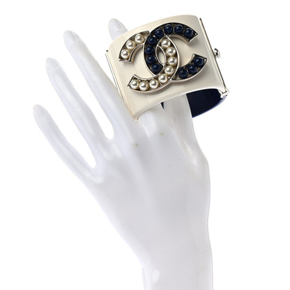 Chanel Resin Pearl CC Cuff Cream White Blue 2 of 7