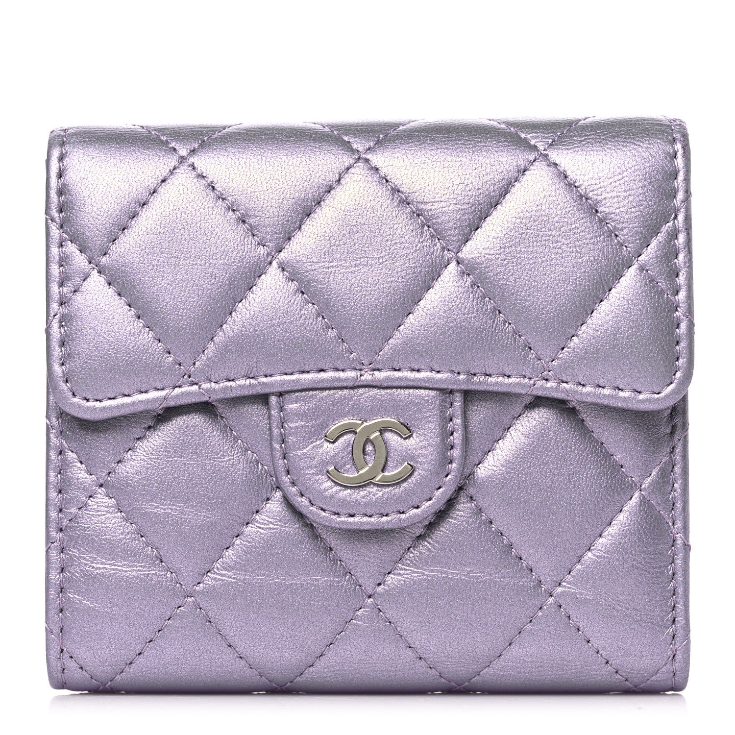 Chanel Iridescent Lambskin Quilted Compact Flap Wallet Purple 1 of 9