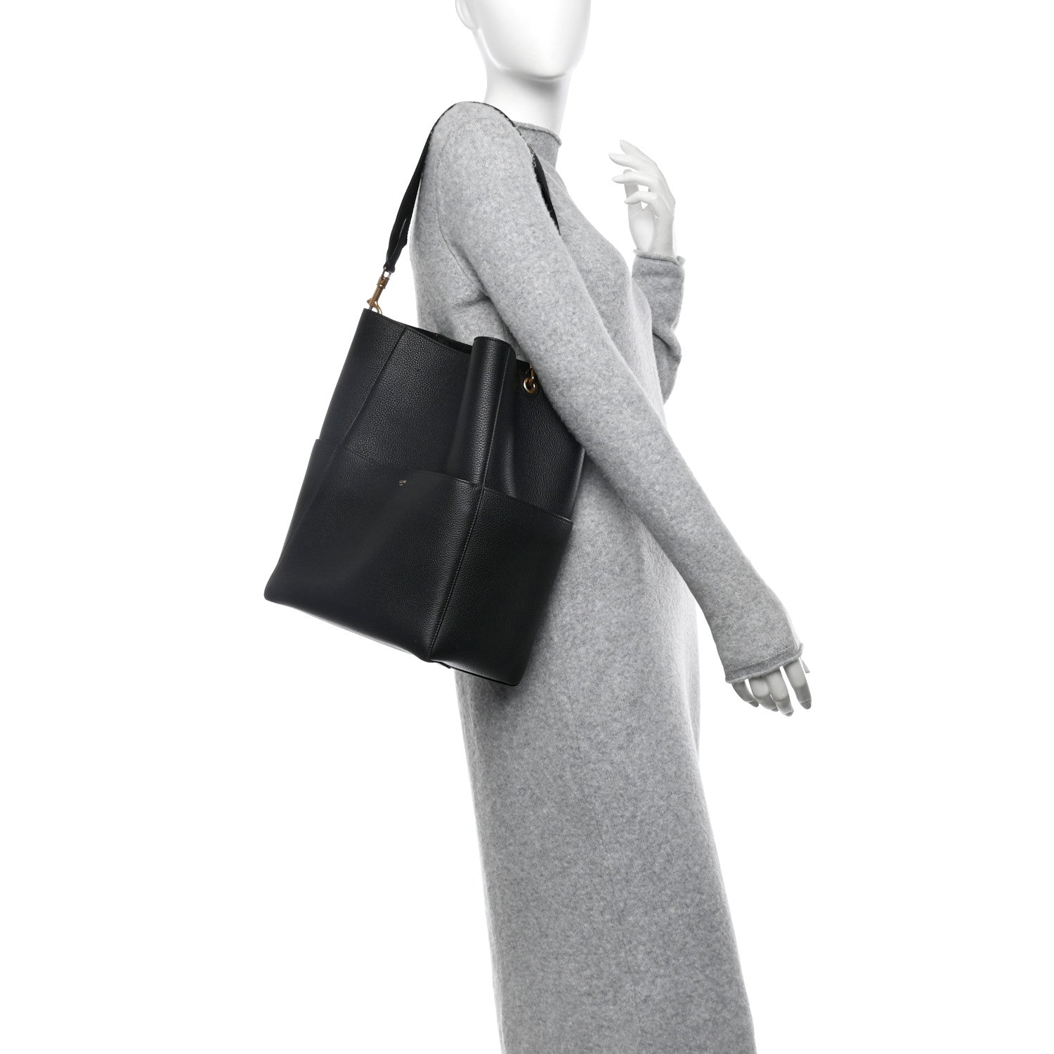 Celine Soft Grained Calfskin Sangle Bucket Bag Black 2 of 14