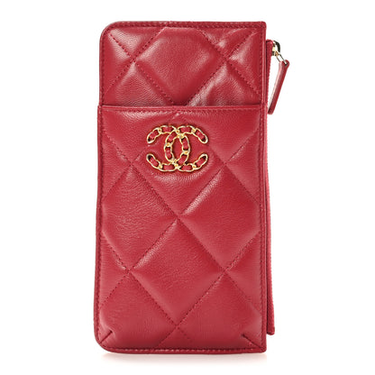 Chanel Shiny Goatskin Quilted Chanel 19 Phone and Card Holder Red 1 of 7