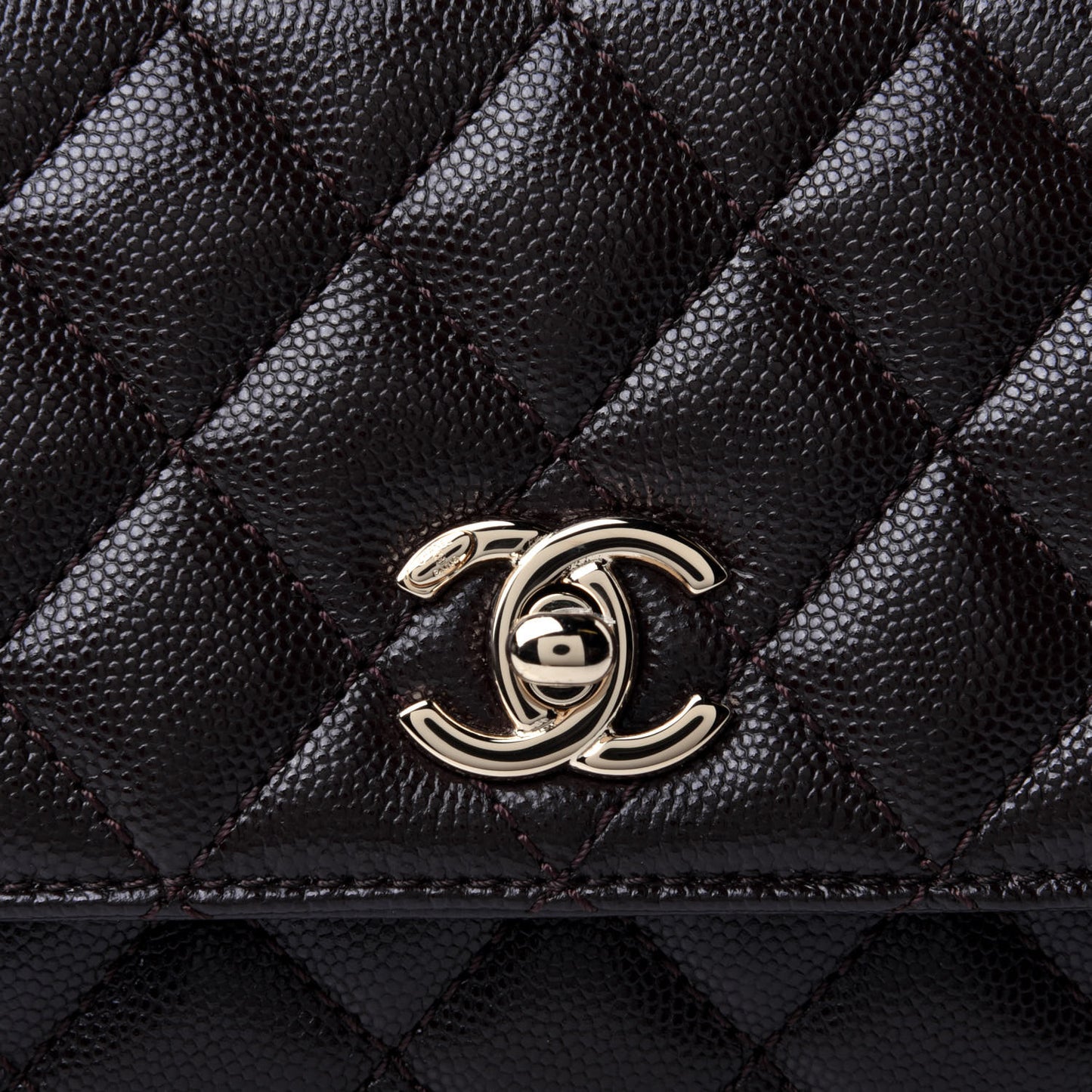 Caviar Quilted Mini Coco Handle Flap Dark Brown