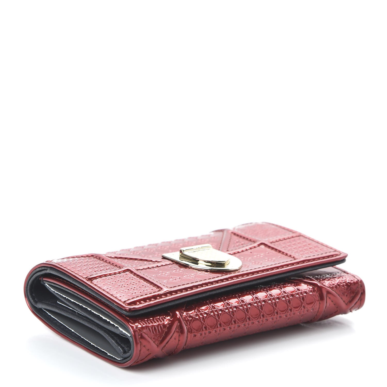 Christian Dior Metallic Patent Micro-Cannage Diorama Elancee Wallet Metal Rusty 4 of 10