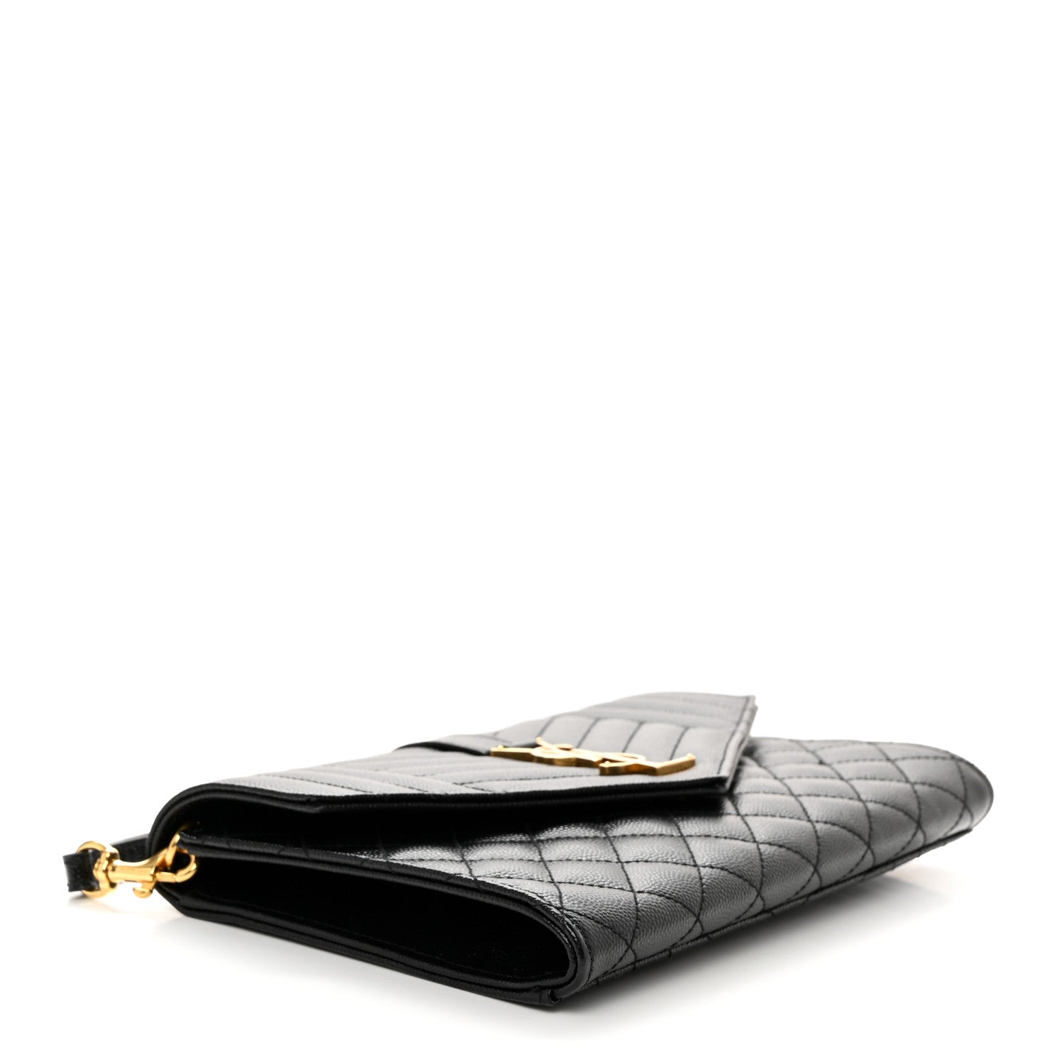 Saint Laurent Grain De Poudre Textured Mixed Matelasse Triquilt Monogram Clutch Black 4 of 9