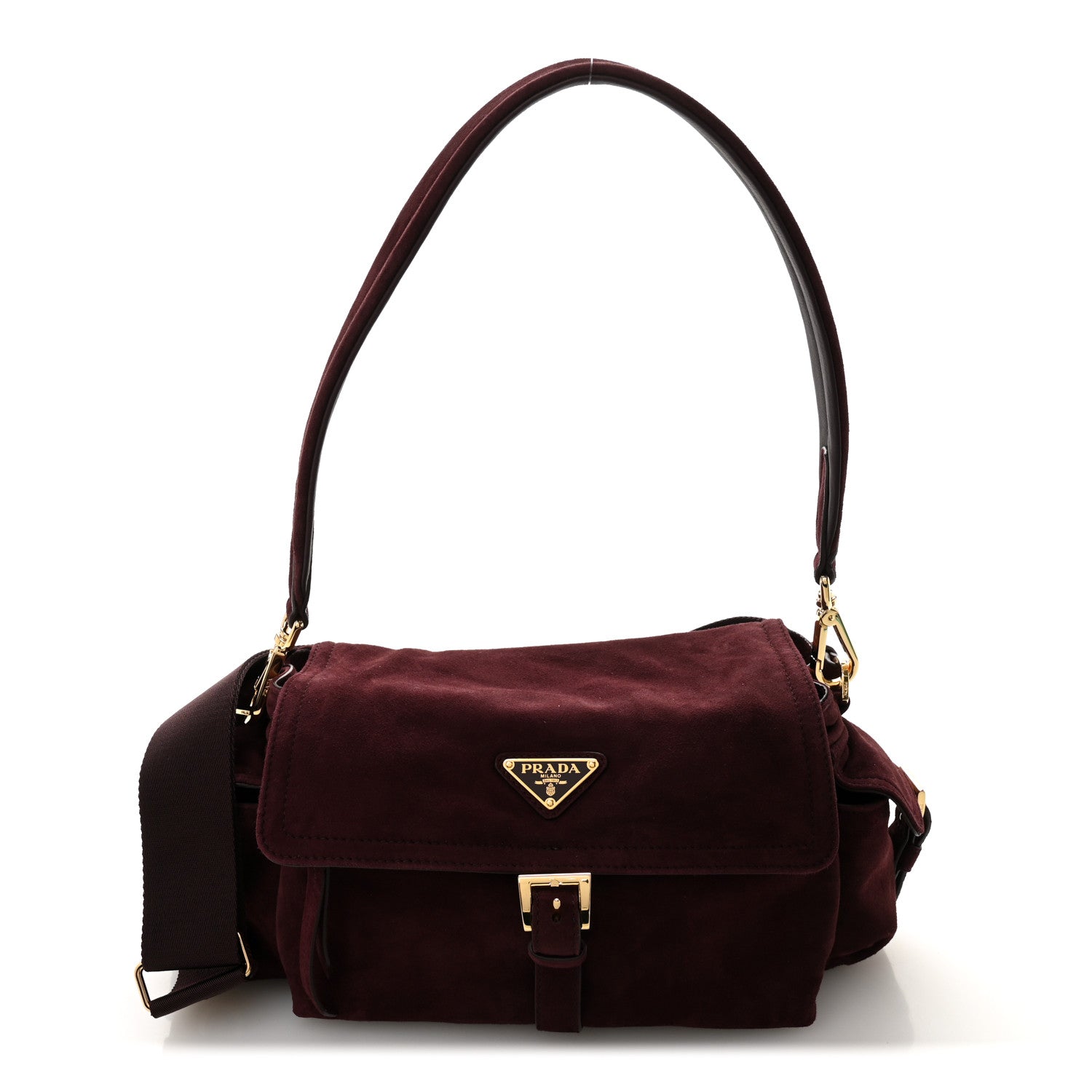 Prada Suede Medium Explore Shoulder Bag Bordeaux 1 of 11