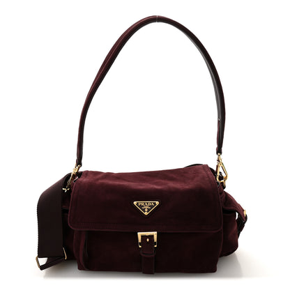 Prada Suede Medium Explore Shoulder Bag Bordeaux 1 of 11