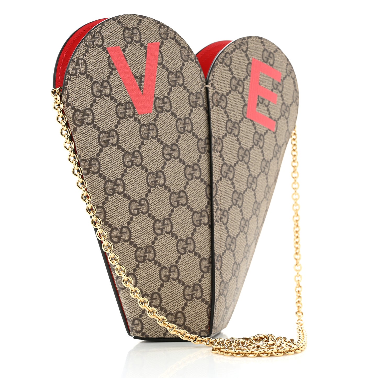 GG Supreme Monogram Love Valentines Day Small Heart Bag Beige Ebony New Geranium