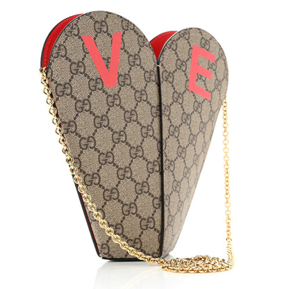 Gucci GG Supreme Monogram Love Valentines Day Small Heart Bag Beige Ebony New Geranium 3 of 10