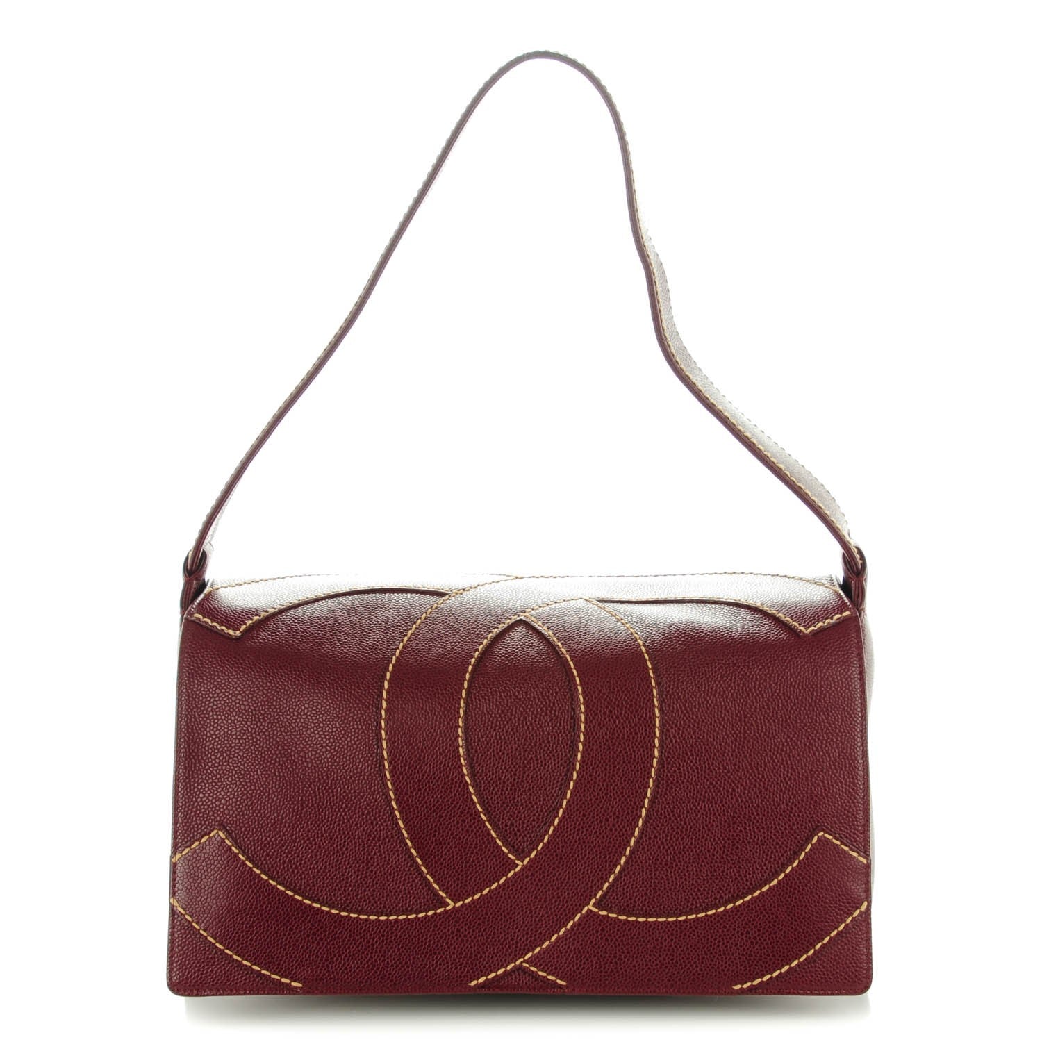 Chanel Caviar CC Stitched Medium Flap Shoulder Bag Burgundy 1 of 7