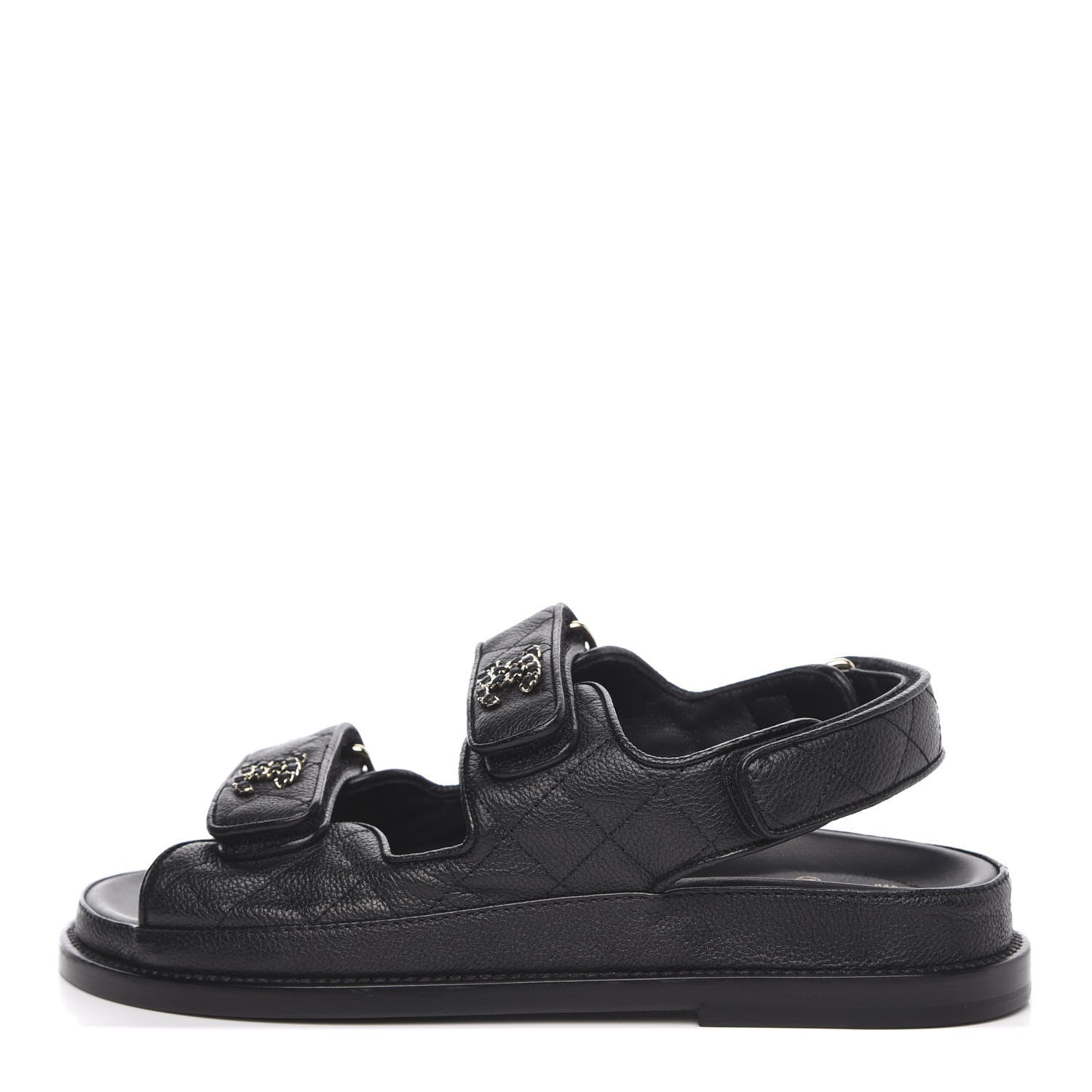 Chanel Grained Calfskin Velcro Dad Sandals 36 Black 1 of 10