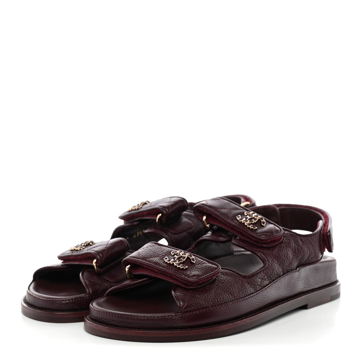 Grained Calfskin Velcro Dad Sandals 37 Burgundy