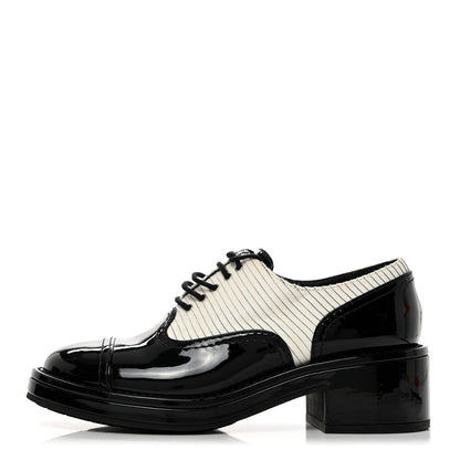 Chanel Patent Tweed CC Lace Up Oxfords 37 Black White 1 of 8