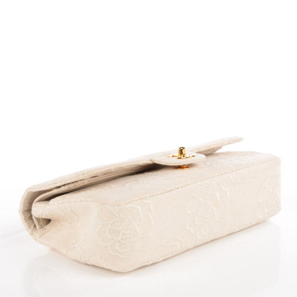 Chanel Canvas Camellia Embroidered Medium Double Flap Ivory 9 of 21