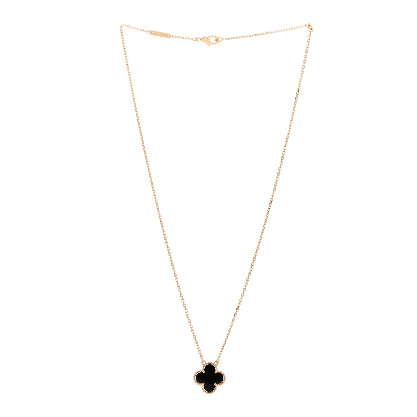 18K Yellow Gold Black Onyx Vintage Alhambra Pendant Necklace
