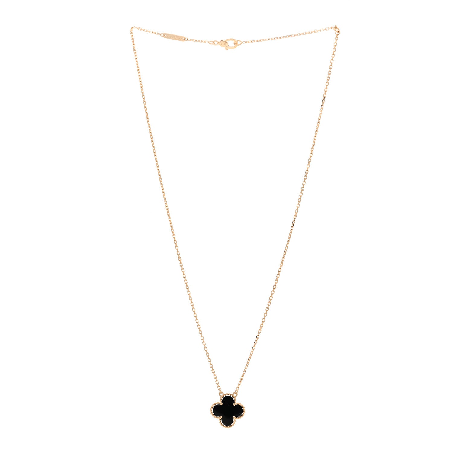 Van Cleef & Arpels 18K Yellow Gold Black Onyx Vintage Alhambra Pendant Necklace 3 of 6