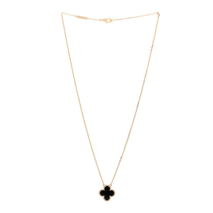 Van Cleef & Arpels 18K Yellow Gold Black Onyx Vintage Alhambra Pendant Necklace 3 of 6