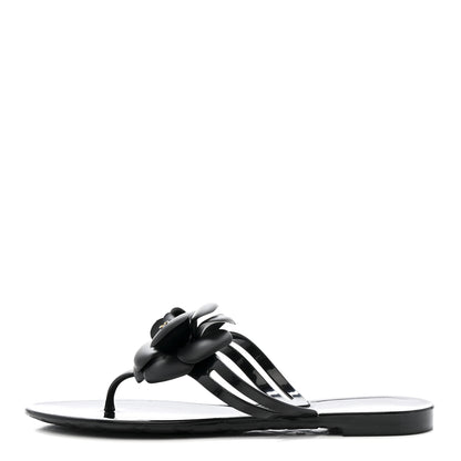 Chanel Jelly Camellia Thong Sandals 37 Black 1 of 10