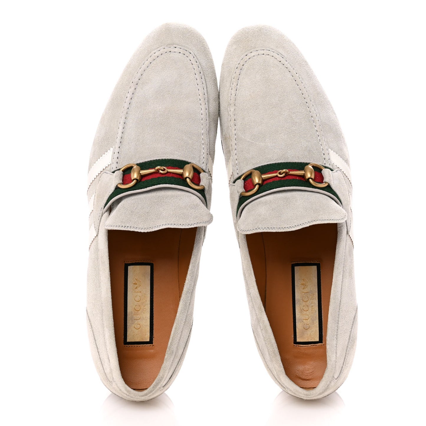 X ADIDAS Suede Supersofty Quentin Goatskin Web Mens Horsebit Loafers 10.5 Grey Sky Off White