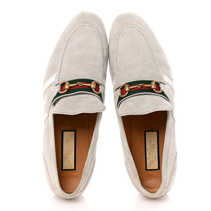 Gucci X ADIDAS Suede Supersofty Quentin Goatskin Web Mens Horsebit Loafers 10.5 Grey Sky Off White 2 of 12