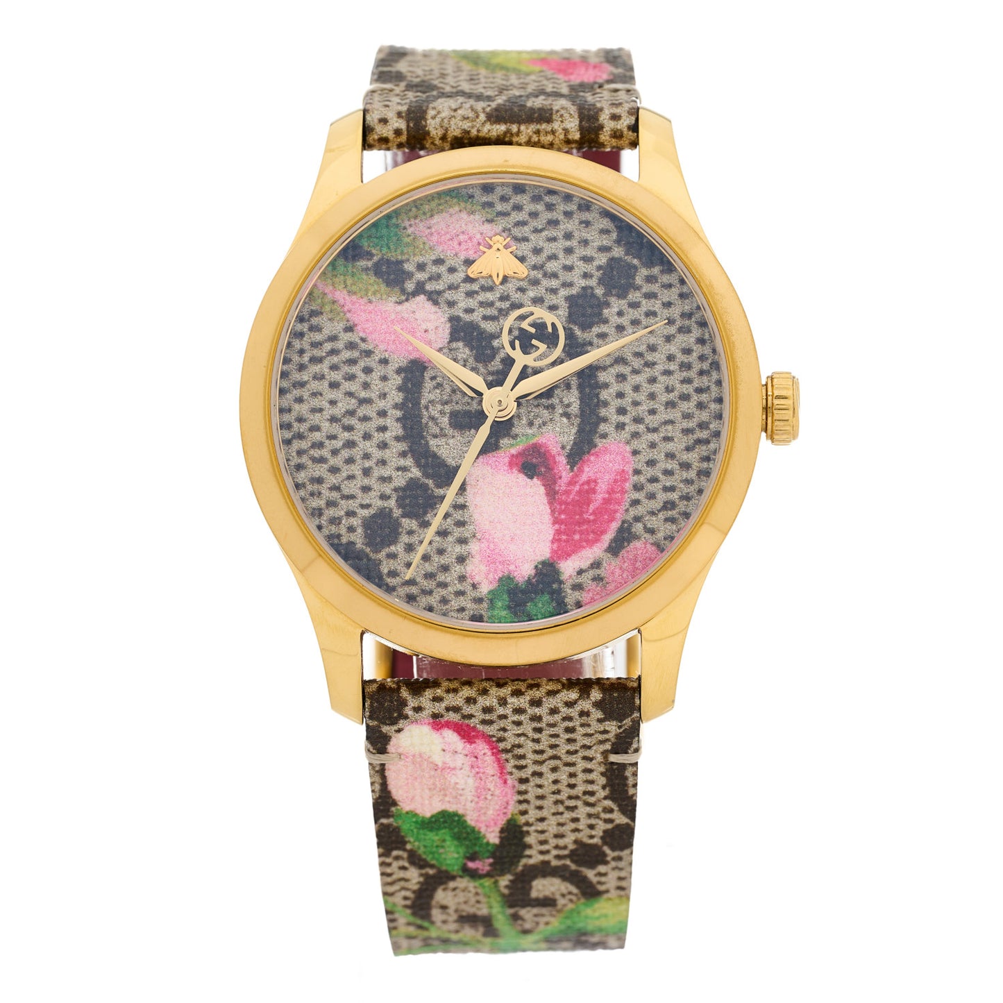 Stainless Steel Canvas 38mm G-Timeless Supreme GG Blooms Quartz Watch Brown