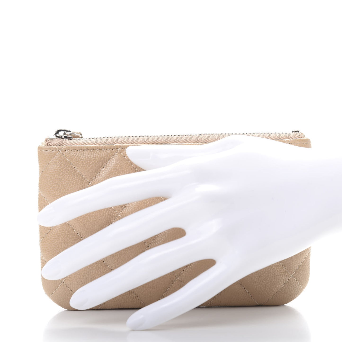 Caviar Quilted Small Cosmetic Case Beige