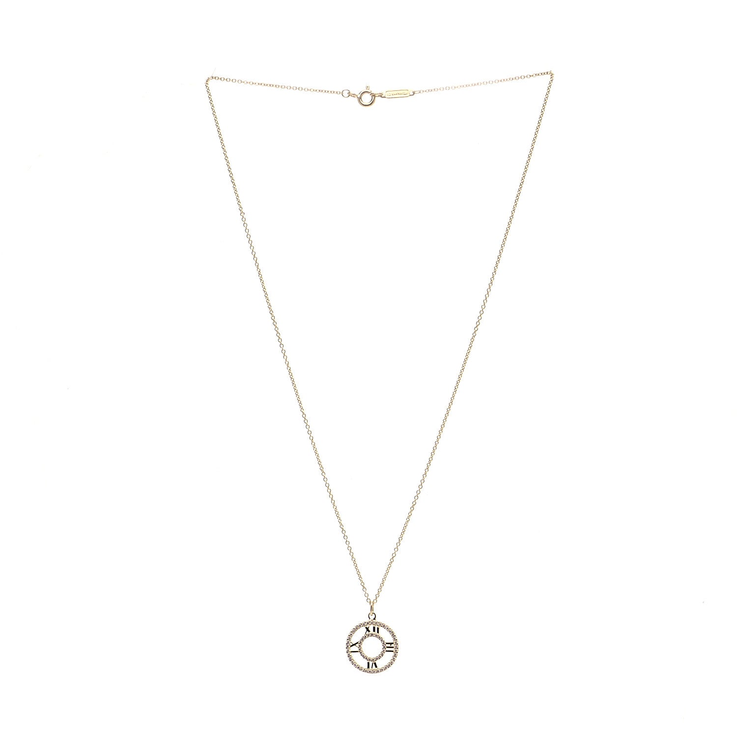 Tiffany 18K Yellow Gold Diamond Small Atlas Open Pave Pendant Necklace 2 of 6