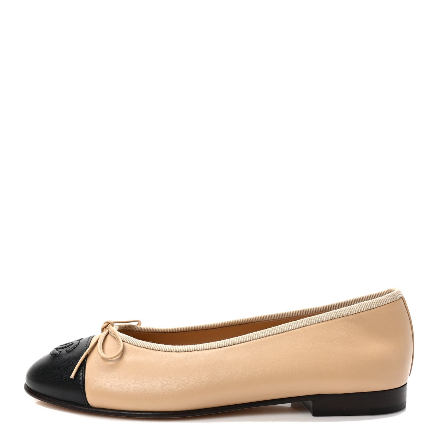 Lambskin Cap Toe CC Ballerina Flats 37 Beige Black