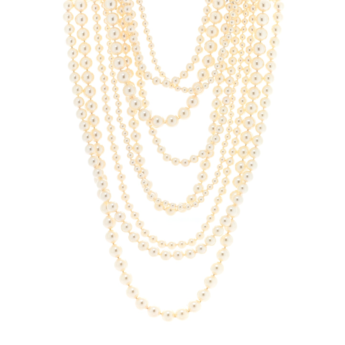 Graduated Pearl Multi Strand Choker Necklace White Gold