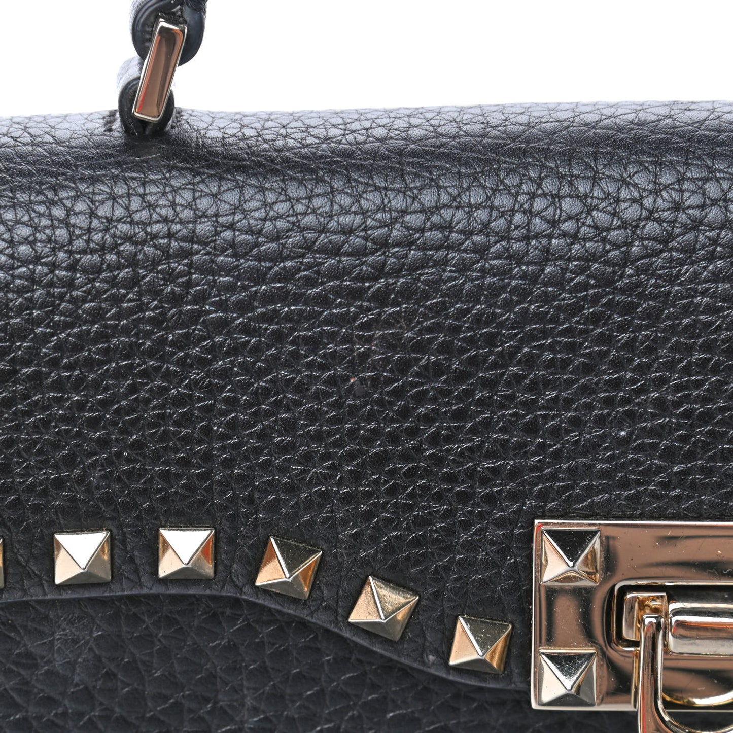 Pebbled Calfskin Small Rockstud Single Handle Flap Bag Black