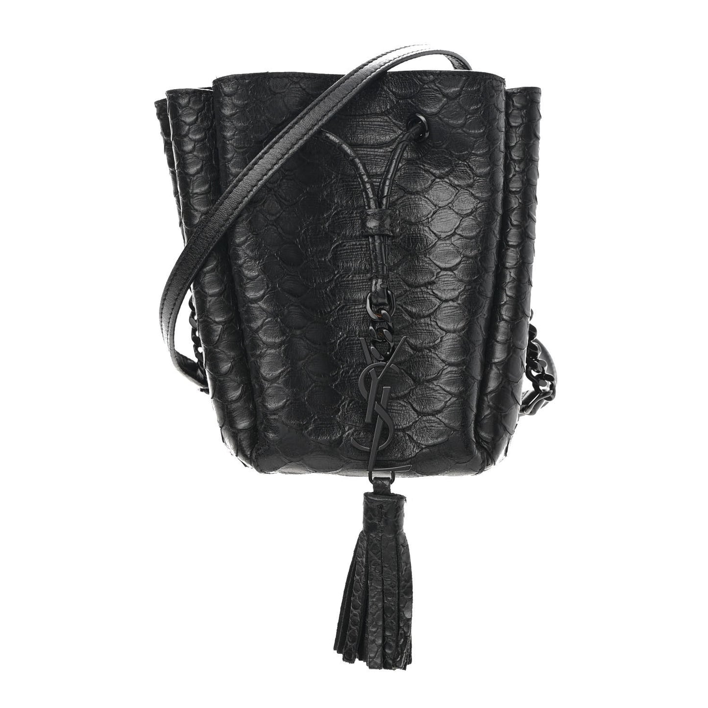 Calfskin Python Embossed Mini Monogram Bucket Crossbody Bag Black