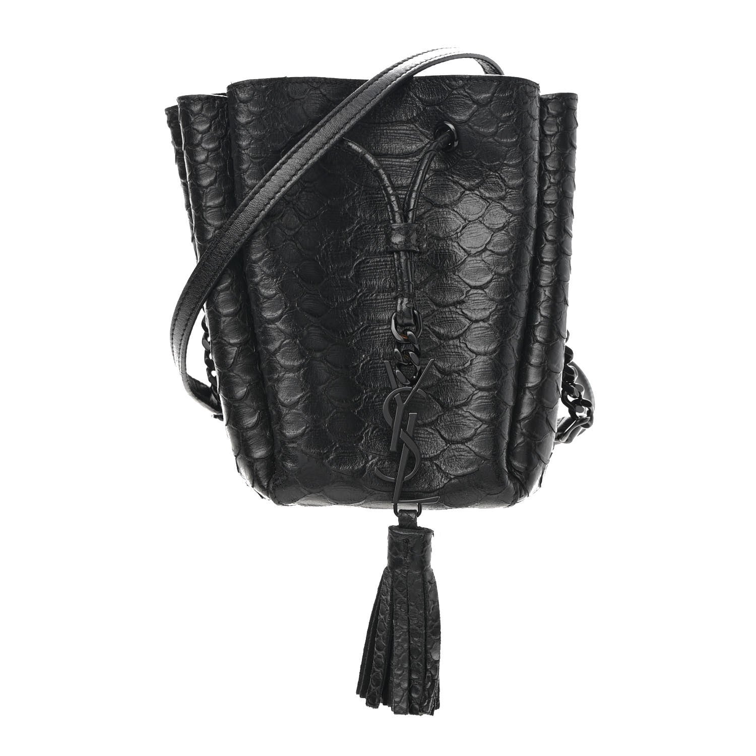 Saint Laurent Calfskin Python Embossed Mini Monogram Bucket Crossbody Bag Black 1 of 9