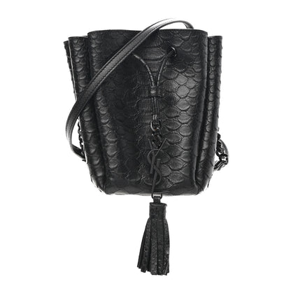 Saint Laurent Calfskin Python Embossed Mini Monogram Bucket Crossbody Bag Black 1 of 9